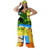1 Piece Custom Casual Digital Printing Plus Size One Piece Jumpsuits with Scarf