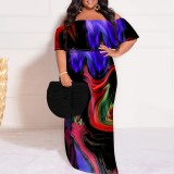 1 Piece Custom Casual Digital Printing Off Shoulder Plus Size Long Dress