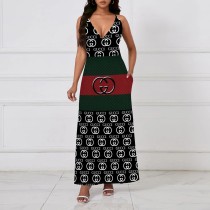 1 Piece Custom Casual Digital Printing Straps V Neck Long Dresses