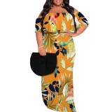 1 Piece Custom Casual Digital Printing Off Shoulder Plus Size Long Dress