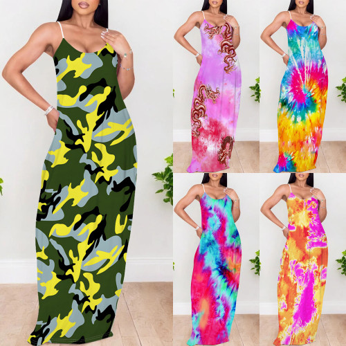 1 Piece Custom Casual Digital Printing Straps Long Dress