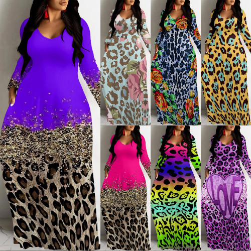 1 Piece Custom Casual Digital Printing V Neck Maxi Dresses