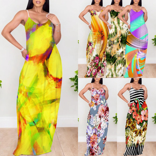 1 Piece Custom Casual Digital Printing Straps Maxi Dress