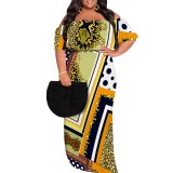 1 Piece Custom Casual Digital Printing Off Shoulder Plus Size Long Dress