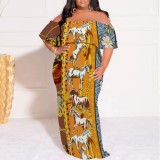1 Piece Custom Casual Digital Printing Off Shoulder Plus Size Long Dress