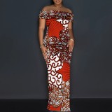 1 Piece Custom Casual Digital Printing Off Shoulder Split Long Dress