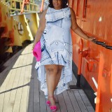 1 Piece Custom Casual Digital Printing Sleeveless Plus Size Swallowtail Midi Dress