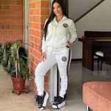 Thread Embroidery Embossed Long Sleeve Zip-up Long Pants Set