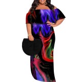 1 Piece Custom Casual Digital Printing Off Shoulder Plus Size Long Dress