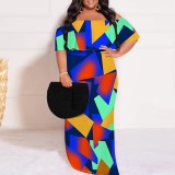 1 Piece Custom Casual Digital Printing Off Shoulder Plus Size Long Dress