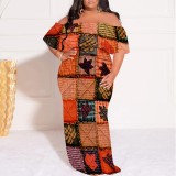 1 Piece Custom Casual Digital Printing Off Shoulder Plus Size Long Dress
