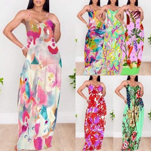 1 Piece Custom Casual Digital Printing Straps Maxi Dress