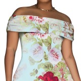 1 Piece Custom Casual Digital Printing Off Shoulder Split Long Dress
