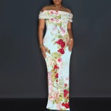1 Piece Custom Casual Digital Printing Off Shoulder Split Long Dress
