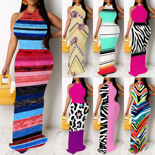 1 Piece Custom Casual Digital Printing Sleeveless Long Dresses