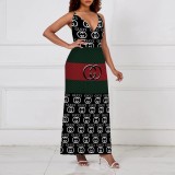 1 Piece Custom Casual Digital Printing Straps V Neck Long Dresses