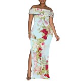 1 Piece Custom Casual Digital Printing Off Shoulder Split Long Dress