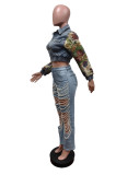 Denim Print Stretch Jacket