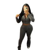 Solid Color Distressed Women's Slit Trousers Set