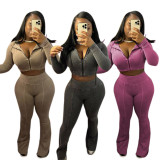 Solid Color Distressed Women's Slit Trousers Set