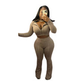 Solid Color Distressed Women's Slit Trousers Set