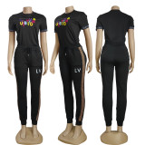 Casual Offset Printing Short Sleeve Sportswear Pant Set