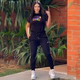 Casual Offset Printing Short Sleeve Sportswear Pant Set