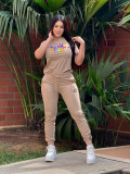 Casual Offset Printing Short Sleeve Sportswear Pant Set