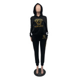 Casual Cotton Sweatshirt Suit Gold Stamping Embroidery Two Piece Set