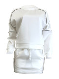 Solid Color Stripe Patchwork Tie Up Two Piece Skort Set