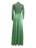 Solid Long Sleeve Mesh Top & Pleated Long Skirt