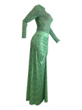 Solid Long Sleeve Mesh Top & Pleated Long Skirt