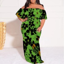 1 Piece Custom Casual Digital Printing Off Shoulder Plus Size Long Dress 1 Piece Custom Casual Digital Printing Off Shoulder Plus Size Long Dress