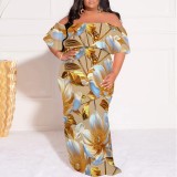 1 Piece Custom Casual Digital Printing Off Shoulder Plus Size Long Dress