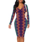 1 Piece Custom Casual Digital Printing V Neck Midi Dresses