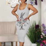 1 Piece Custom Casual Digital Printing Sleeveless Midi Dresses
