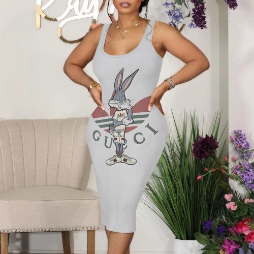 1 Piece Custom Casual Digital Printing Sleeveless Midi Dresses