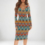 1 Piece Custom Casual Digital Printing V Neck Midi Dresses