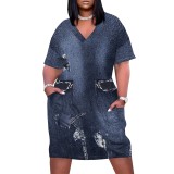1 Piece Custom Casual Digital Printing V Neck Plus Size Midi Dresses