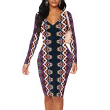 1 Piece Custom Casual Digital Printing V Neck Midi Dresses