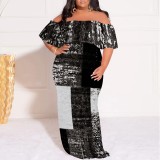 1 Piece Custom Casual Digital Printing Off Shoulder Plus Size Long Dress