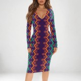 1 Piece Custom Casual Digital Printing V Neck Midi Dresses