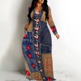 1 Piece Custom Casual Digital Printing V Neck Long Dresses