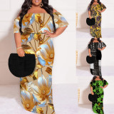 1 Piece Custom Casual Digital Printing Off Shoulder Plus Size Long Dress