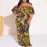 1 Piece Custom Casual Digital Printing Off Shoulder Plus Size Long Dress