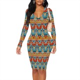 1 Piece Custom Casual Digital Printing V Neck Midi Dresses