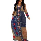 1 Piece Custom Casual Digital Printing V Neck Long Dresses