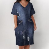 1 Piece Custom Casual Digital Printing V Neck Plus Size Midi Dresses