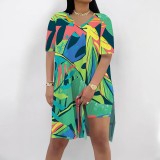 1 Piece Custom Casual Digital Printing Slit Two Piece Short Set