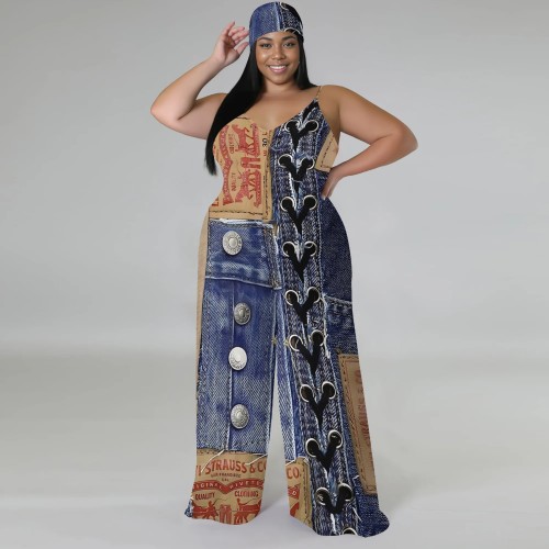 1 Piece Custom Casual Digital Printing Straps Plus Size 1 Piece Jumpsuits